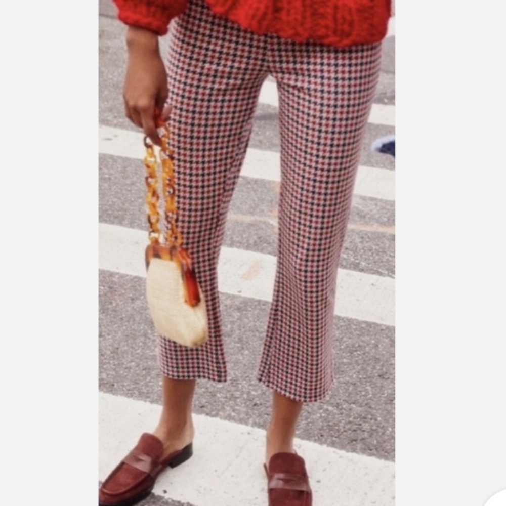 Free People Rudy Flared Houndstooth Pants in Red and Black